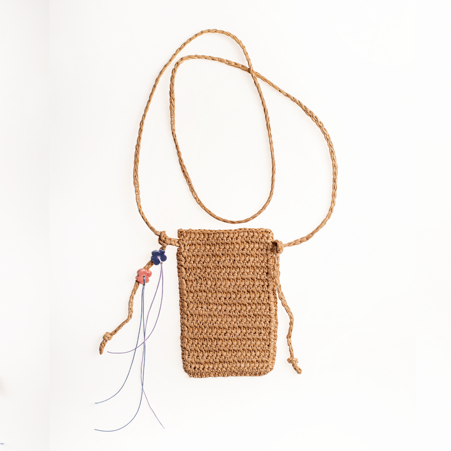 Structured Raffia Bag with Flowers in Naive Style