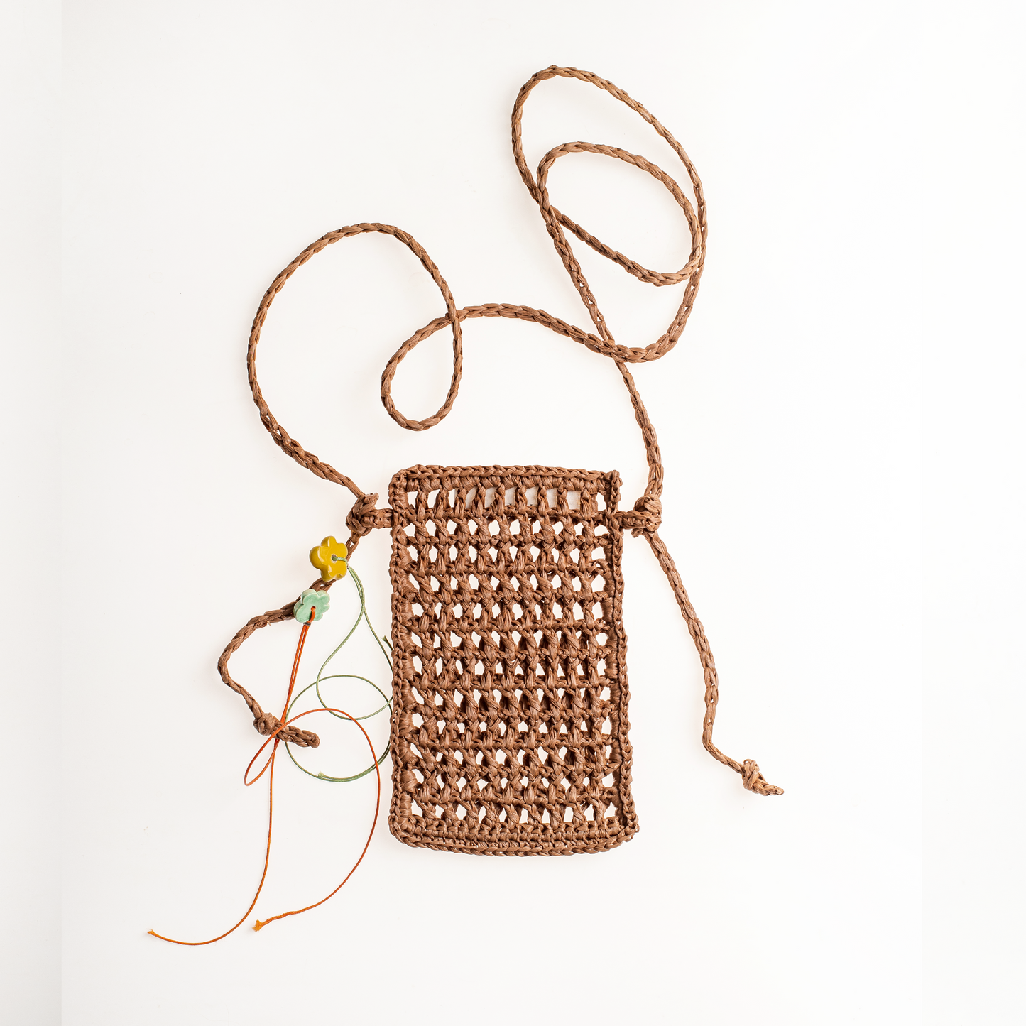Naive-Style Raffia Bag with Flowers